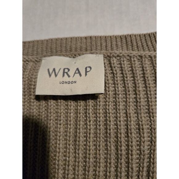 Womens Wrap London V-Neck Sweater Side Buttons WT08 US 8 EUC Tan/Brown - Picture 2 of 11